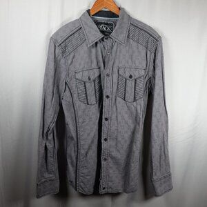 Buckle BKE Black Men's Gray Black Stitch Standard Fit Size Medium Long Sleeve